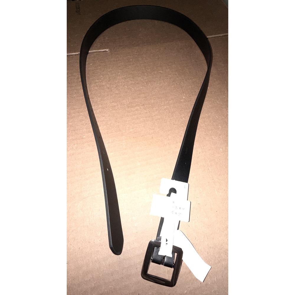 A New Day Belt L NWT 43" Black Bonded Leather Silver Buckle